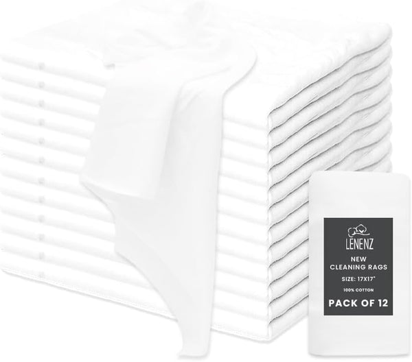12 Pack New Lint Free Rags, 100% Cotton Cloth for Cleaning, Soft T-shirt Material for Household, Automotive Use