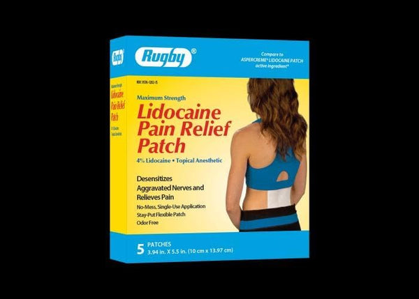 Rugby Maximum Strength Topical Anesthetic 4% Lidocaine Pain Relief Patch, 5 Patches