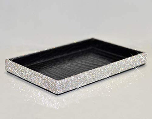 TISHAA Bling Decorative Tray Holder | Makeup Cosmetic Jewelry Ring Key Display Dish | Crystal Rhinestone Glitter