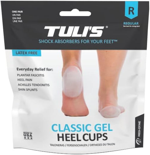 Tuli's Classic Gel Heel Cups, Regular, 1 Pair - Cushion Insert for Plantar Fasciitis Relief