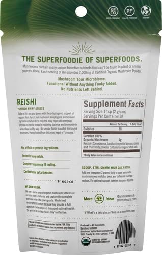 OM Mushroom Superfood Reishi Organic Mushroom Powder, 3.5 Ounce, 50 Servings, Adaptogen, Stress & Immune Support