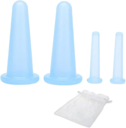 Sndperiexam 4Pcs Blue Silicone Massage Cupping Set with a Bag Mini Facial Cups