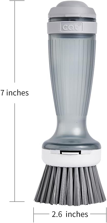 CQT Dish Brush with Soap Dispenser for Dishes, Kitchen Sink, Pot Scrubbing, 1 Brush 2 Refills