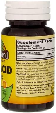 Nature’s Blend Folic Acid 1000mcg Tablets, 100 Count, 2 Pack