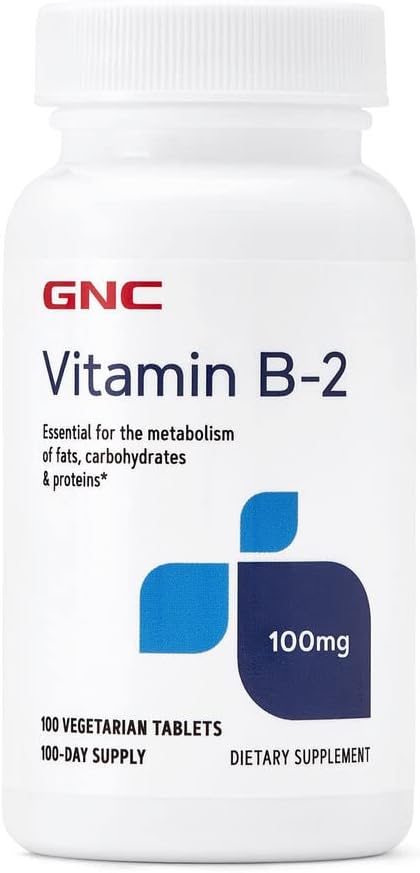 GNC Vitamin B-2 100mg, 100 Tablets, Metabolizes Fats, Carbohydrates, and Proteins