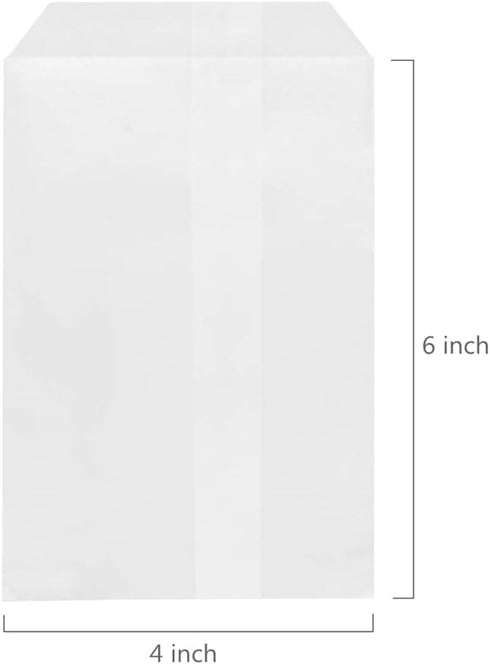 Pack of 100 Quotidian White Flat Medium Wax Glassine Paper Bags 4" x 6" (10 x 15.2cm) - Buffet Craft Supplies, Business
