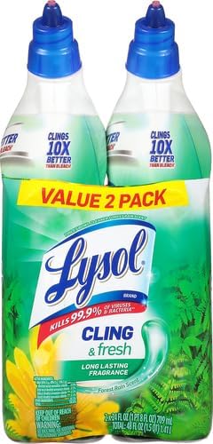 Lysol Toilet Bowl Cleaner Gel ¦ Cleaning and Disinfecting, Stain Removal, Forest Rain Scent, 24oz (Pack of 2)