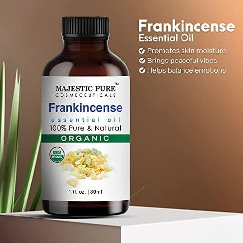 Majestic Pure Frankincense USDA Organic Essential Oil - 100% Organic Quality Oil for Skincare & Aromatherapy - 1 fl oz