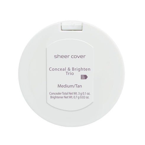 Sheer Cover Studio Conceal and Brighten Highlight Trio, Two-Toned Concealers, Medium/Tan Shade, 3 Grams