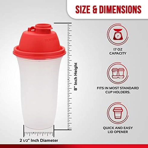 SIGNORA WARE Shaker Bottles | 17-Ounce Plastic Protein Shake Bottle for Smoothies, Dressings, and More