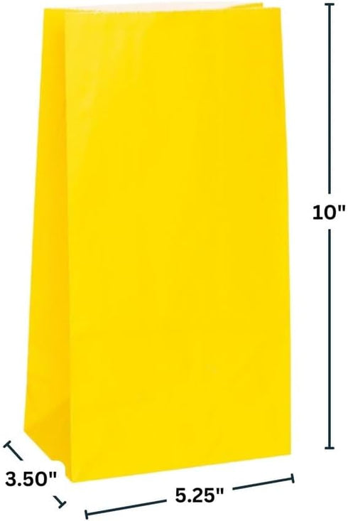 Vibrant Sunflower Yellow Paper Party Bags, Pack of 12, Premium Quality