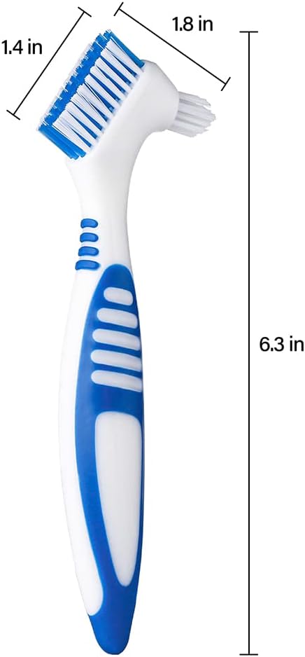 Anbbas 2pcs Double Bristle Head Denture Brush - Dental Cleaning Brush with Portable Toothbrush Cup Holder