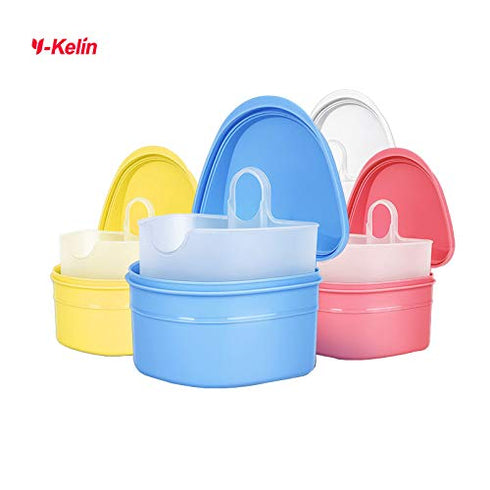 Y-Kelin Denture Bath Box and Brush Cleaner Set for Dentures & Retainers (Pink)