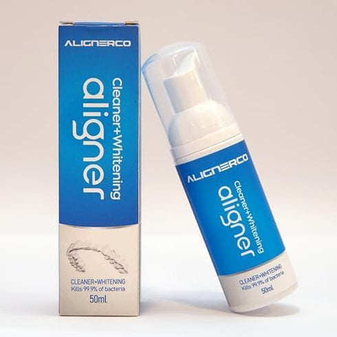 White Foam Aligner Cleaner + Whitener for Clear Aligners, Retainers, Mouth Guards, Teeth Whitening Trays
