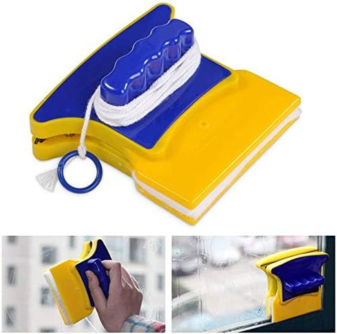 GOTOTOP Magnetic Window Cleaner Tools, Double-Sided Glass Wiper with 2 pcs Cotton for Home Use, Blue