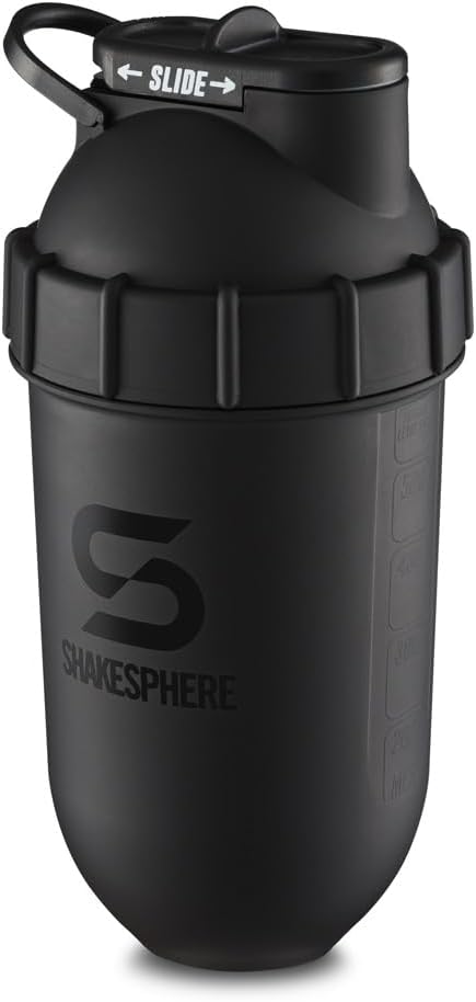 SHAKESPHERE Shaker Bottle, 24oz Leak Proof Protein Shaker for Pre Workout, Smoothies, BPA-Free, Matte Black