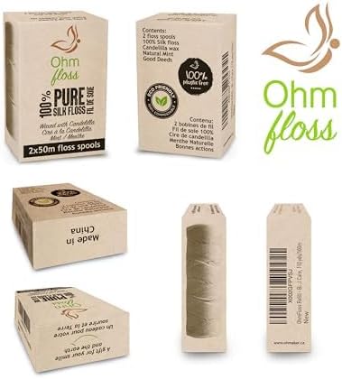 Ohm Earth’s Ohm Floss Refill, Natural Biodegradable Silk Dental Floss for Bamboo/Steel Holder, 110 yds/100m (2-Pack)