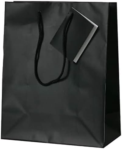 JAM Paper Gift Bags with Rope Handles, Medium, 8 x 10 x 4, Black Matte, 3/Pack