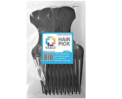 Plastic Hair Pick Comb, Wide Tooth Afro Lift Picks, Pack of 4 Combs for Styling and Detangling