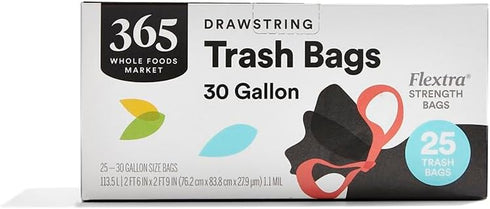 365 by Whole Foods Market Flexible Drawstring Trash Bags, 30GL, 25 Count
