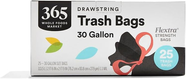 365 by Whole Foods Market Flexible Drawstring Trash Bags, 30GL, 25 Count