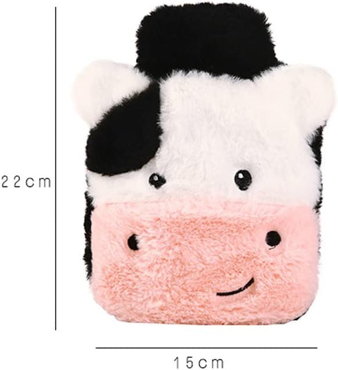 YMAIFUI 400ML Cute Rubber Cold or Hot Water Bottle Hand Warmers with Plush Cover Warm Body Bag Cute Cow