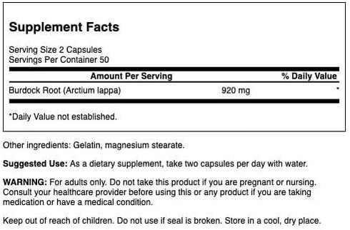 Swanson Burdock Root Kidney & Liver Support - Herbal Antioxidant Supplement, 460 mg, 100 Capsules