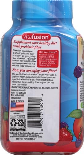 Vitafusion Fiber Well Sugar Free Fiber Supplement, 90 Count, Peach, Strawberry And Blackberry Flavored Supplements