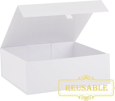Large White Gift Box 2 Pcs, 13.5x11.8x4.7 Inches, Luxury Rectangle Gift Boxes with Magnetic Closure Lid for Gift