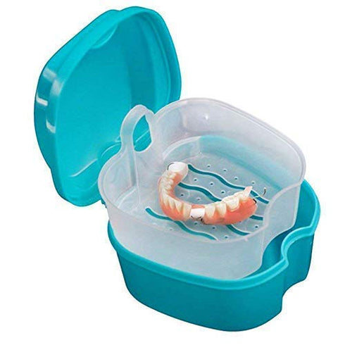 Coolrunner Denture Case - Denture Cup with Strainer, Storage Box for Travel, Retainer Cleaning (Green)