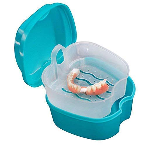 Coolrunner Denture Case - Denture Cup with Strainer, Storage Box for Travel, Retainer Cleaning (Green)