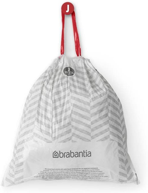 Brabantia PerfectFit Trash Bags, Size J, 5.3-6.6 Gal, Thick Plastic Liners with Drawstring (40 Bags)
