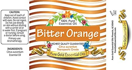Pure Gold Essential Oils - Orange (Bitter) - 0.33 Fluid Ounces