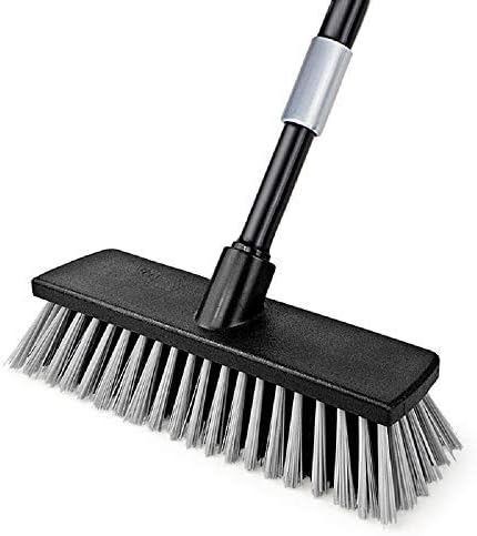 LandHope Heavy Duty Adjustable Long Handled Deck Broom, Hard Bristle Scrub Brush for Outdoor Garage