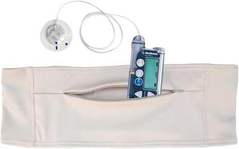 Beige Double Pocket Belt for T1D Insulin Pump, Glucose Monitor, Smartphone, Accessories, Epipen, Medical Devices (Size