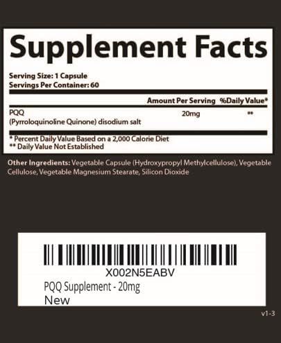 Research Labs Ultra High Purity 20mg PQQ Capsules, 120 Capsules for Cognitive Support
