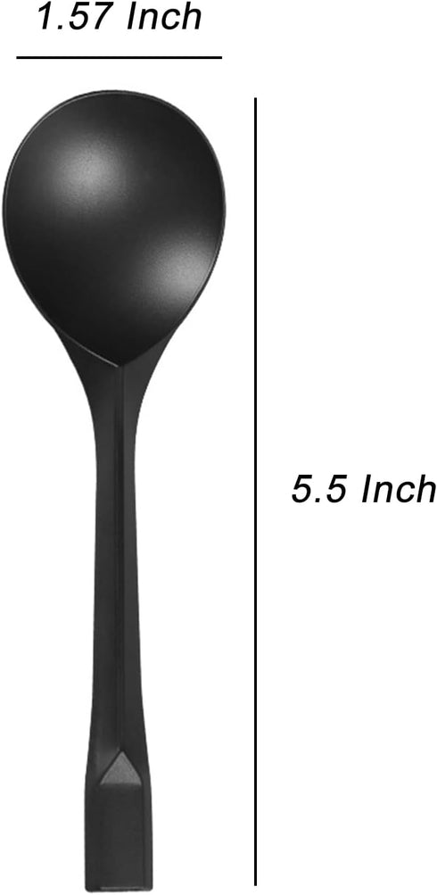 Plastic Dessert Spoons,Disposable Soup Spoons,Heavy Duty Black Spoons for Party Office Restaurants Events Utensils,5.5 x 1.57 Inch,Black,100 Pieces.