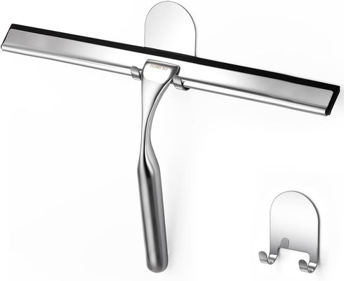 HOME SO 12” Shower Squeegee in Chrome Finish, Effective Rubber Blade for Windows, Glass Shower Doors, Mirrors