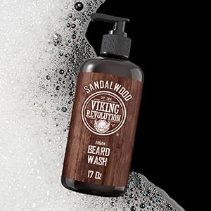 Viking Revolution Beard Wash Shampoo - Softens & Strengthens with Argan & Jojoba Oils, Sandalwood Scent (17 oz)