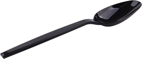 Plastic Disposable Spoons, Individually Packaged, 7-Inch Black Commercial Take Away, 100 PCS