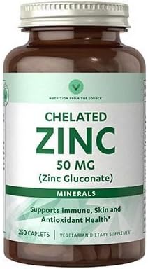 Vitamin World Chelated Zinc 50mg Supports Immune, Skin and Antioxidant Health 250 caplets