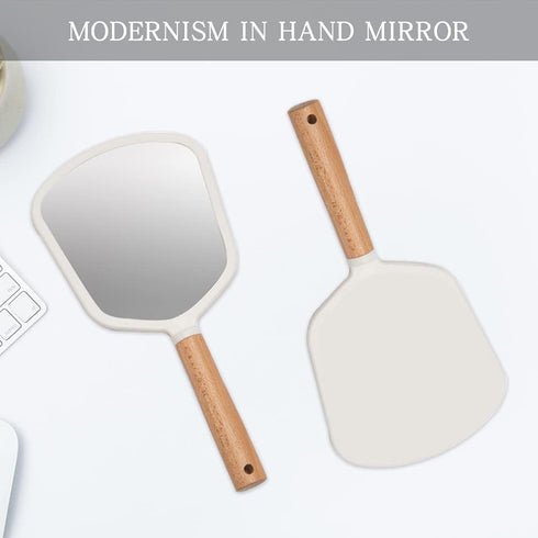 YEAKE Hand Held Mirror with Handle for Makeup, Cute Wood Travel Vanity Mirror for Men & Women (Fanshape)