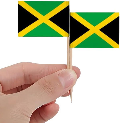 JAVD CYPS 100 Pcs Jamaica Flag Toothpick Flags, Mini Stick Cupcake Toppers for Party Decoration