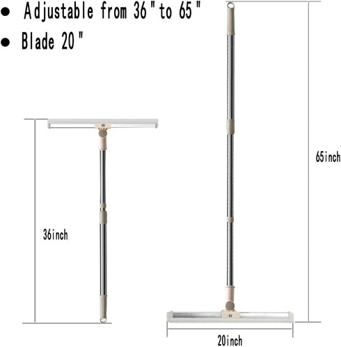 Floor Squeegee with 65" Long Adjustable Telescopic Pole, Heavy Duty 20" Broom for Home Garage Cleaning