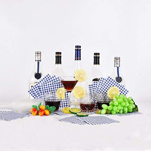 Gatherfun Cocktail Napkins 3-ply, 80PCS Blue and White Gingham Disposable Paper Napkins for Restaurant Bar Picnic