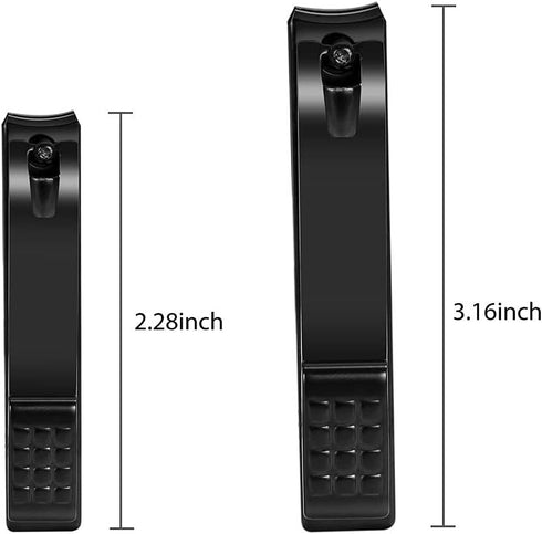 Nail Clippers Set - Sharp Stainless Steel Fingernail & Toenail Clippers, Black Nail Cutter, 2 Piece Set