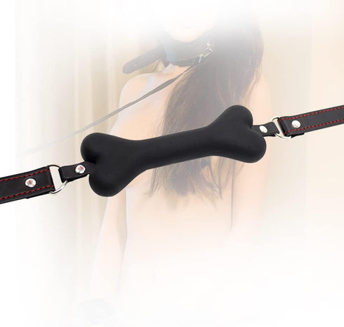Silicone Dog Bone Mouth Gag - Adjustable Bondage Restraint for Couples