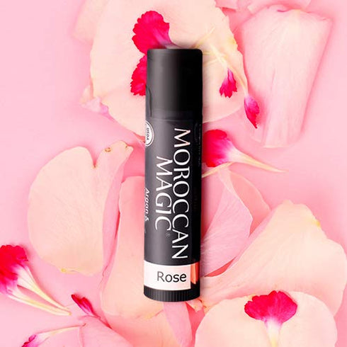 Moroccan Magic Organic Rose Lip Balm 3 Pack - Ultra-Hydrating Argan & Essential Oil Lip Moisturizer for Dry Lips