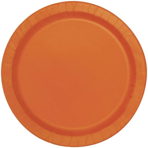 Pumpkin Orange Round Disposable Paper Dinner Plates - 16 Pieces, 9'' - Perfect for Parties, Weddings & Events