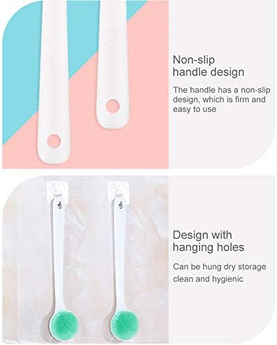 Silicone Body Scrubber Exfoliator - Long Handle Shower Brush with Soft Bristles, BPA Free, Non-Slip